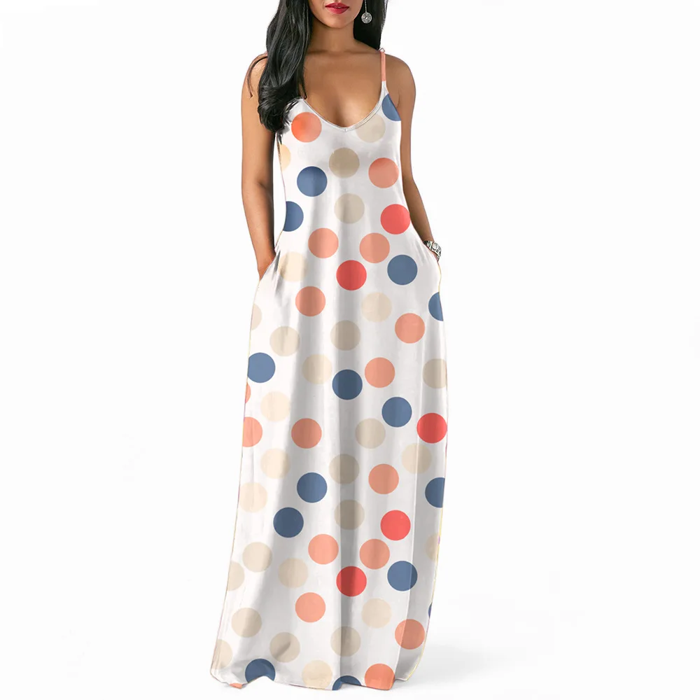 S-XXL летние платья с карманами и открытой спиной принтом в горошек модные женские