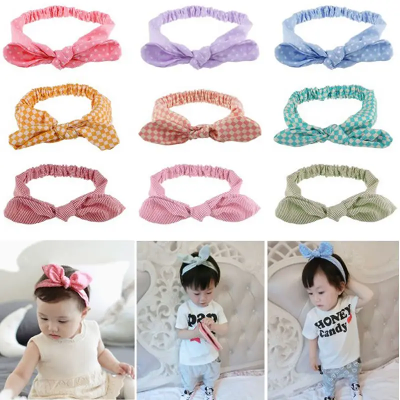 Cute Girl Kids Bow Hairband Baby Toddler Rabbit Headband Headwear Hair Band Accessories Turban Knot Stripe Dot 11 Colors |
