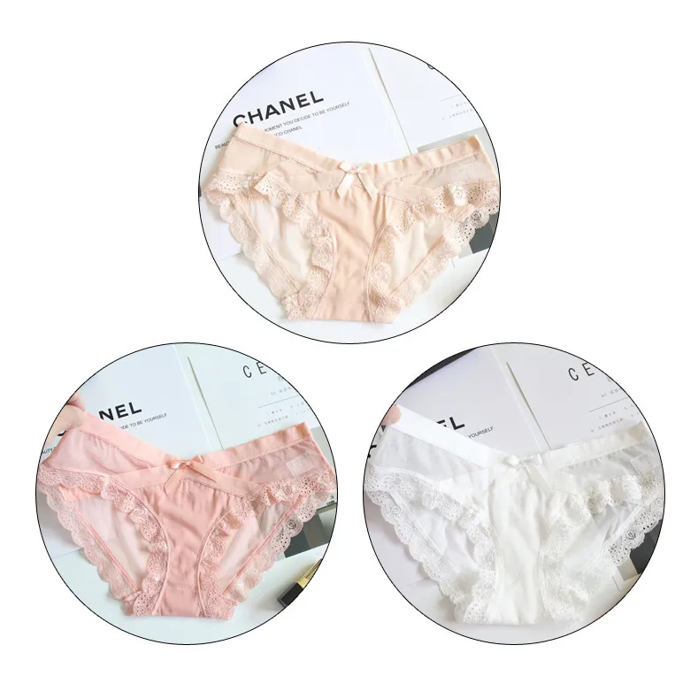 skin pink white TERMEZY, 3 шт., новинка, сексуальные женские трусы с кружевным краем, нижнее белье из хлопка с низкой талией, дышащее модное нижнее белье, шесть цветов - Цвет: skin pink white