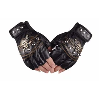 skull gloves leather skeleton motorcycle cross racing gloves half fingers pirate skull rivet punk bicycle cycling gloves