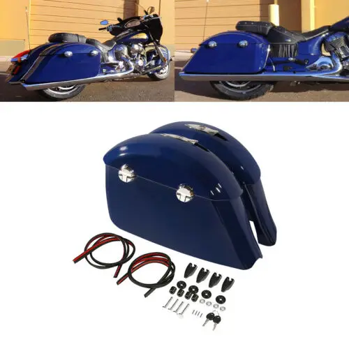 Синие сумки для мотоцикла + Электронная крышка с защелкой Indian Chief Tain 14 18