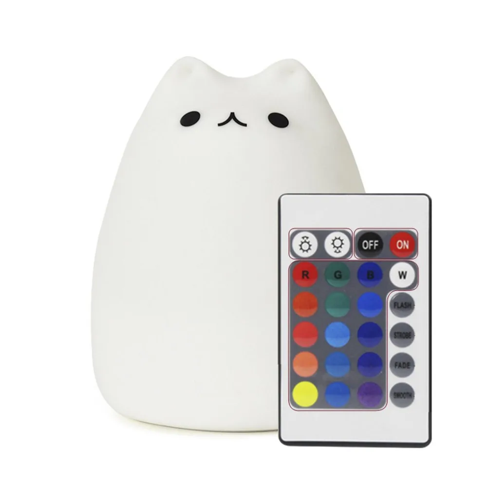 Милый котенок котик USB светодиодный ночник Силиконовый Мультфильм изменение