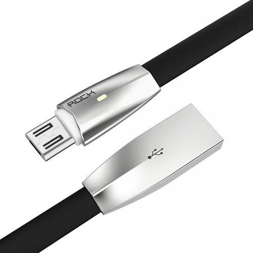 Светодиодный светильник Micro USB кабель для samsung s4 s5 s6 s7, ROCK цинковый сплав 2A кабель Micro usb для Xiaomi Redmi 5A 4X htc LG Cabo USB - Цвет: Black