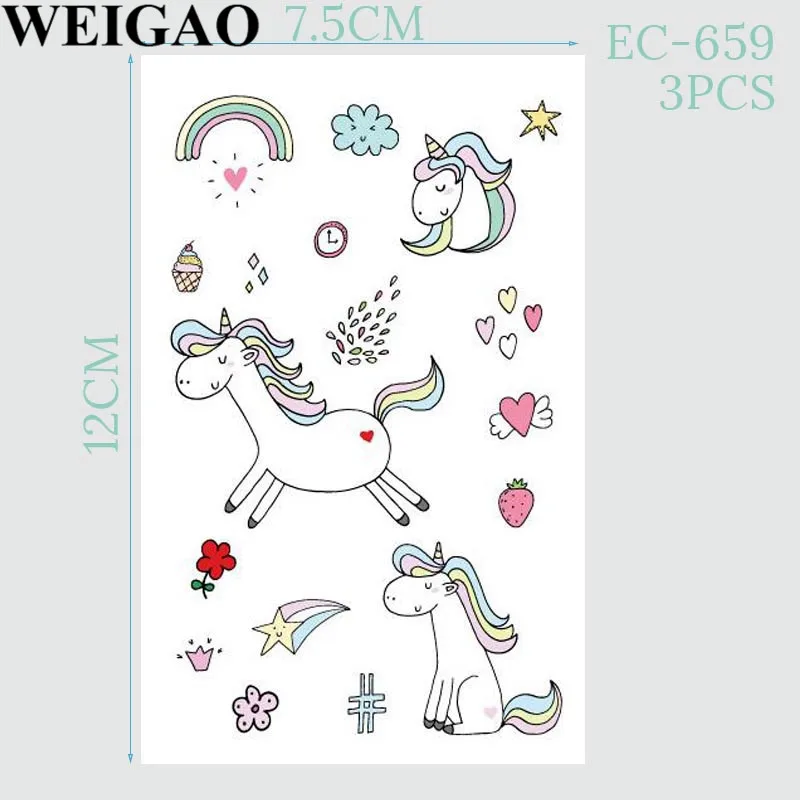 WEIGAO, 3 шт., временные тату-наклейки с единорогом, вечерние, водонепроницаемые тату для детей, 1 день рождения, украшение для вечеринки - Цвет: 10