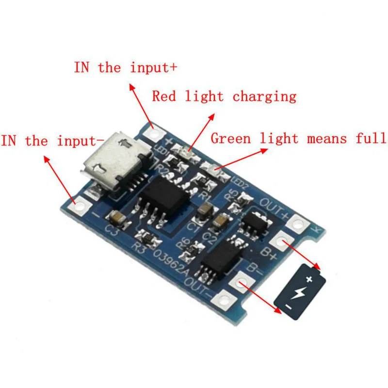 Micro USB 5 В 1A 18650 TP4056 литиевых Батарея Зарядное устройство модуль зарядки доска с