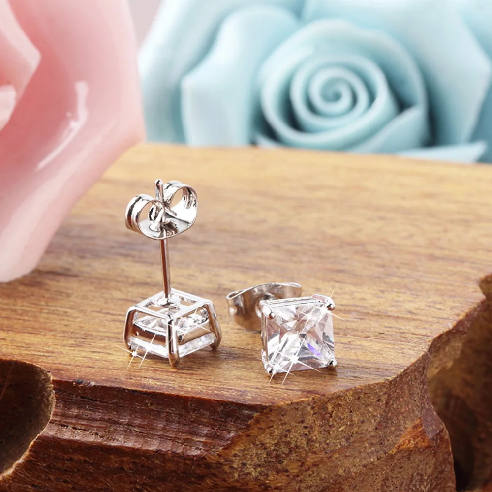 Хит продаж 1 пара цельные квадратные серьги гвоздики с кристаллами и стразами
