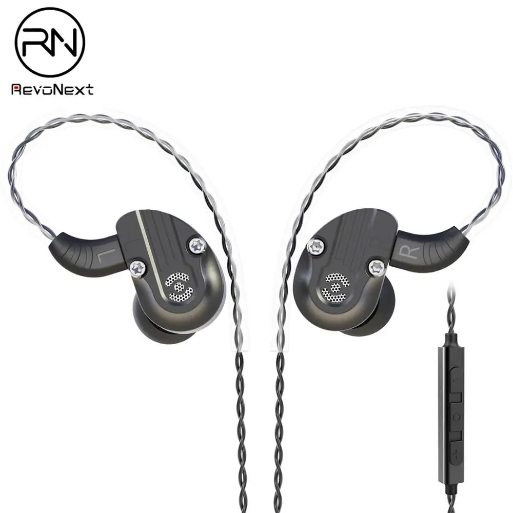 Black with mic RevoNext NEX202 в ухо монитор, двойной драйвер наушники 1DD+ 1BA корпус из алюминиевого сплава HiFi наушники, модернизированные съемные кабели - Цвет: Black with mic