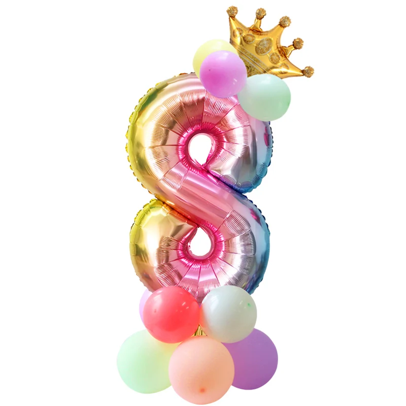 number balloon set 8 Единорог вечерние одноразовые набор столовых приборов набор бумажные стаканы для вечеринки тарелка торт Топпер детский день рождения для украшения детского душа - Цвет: number balloon set 8