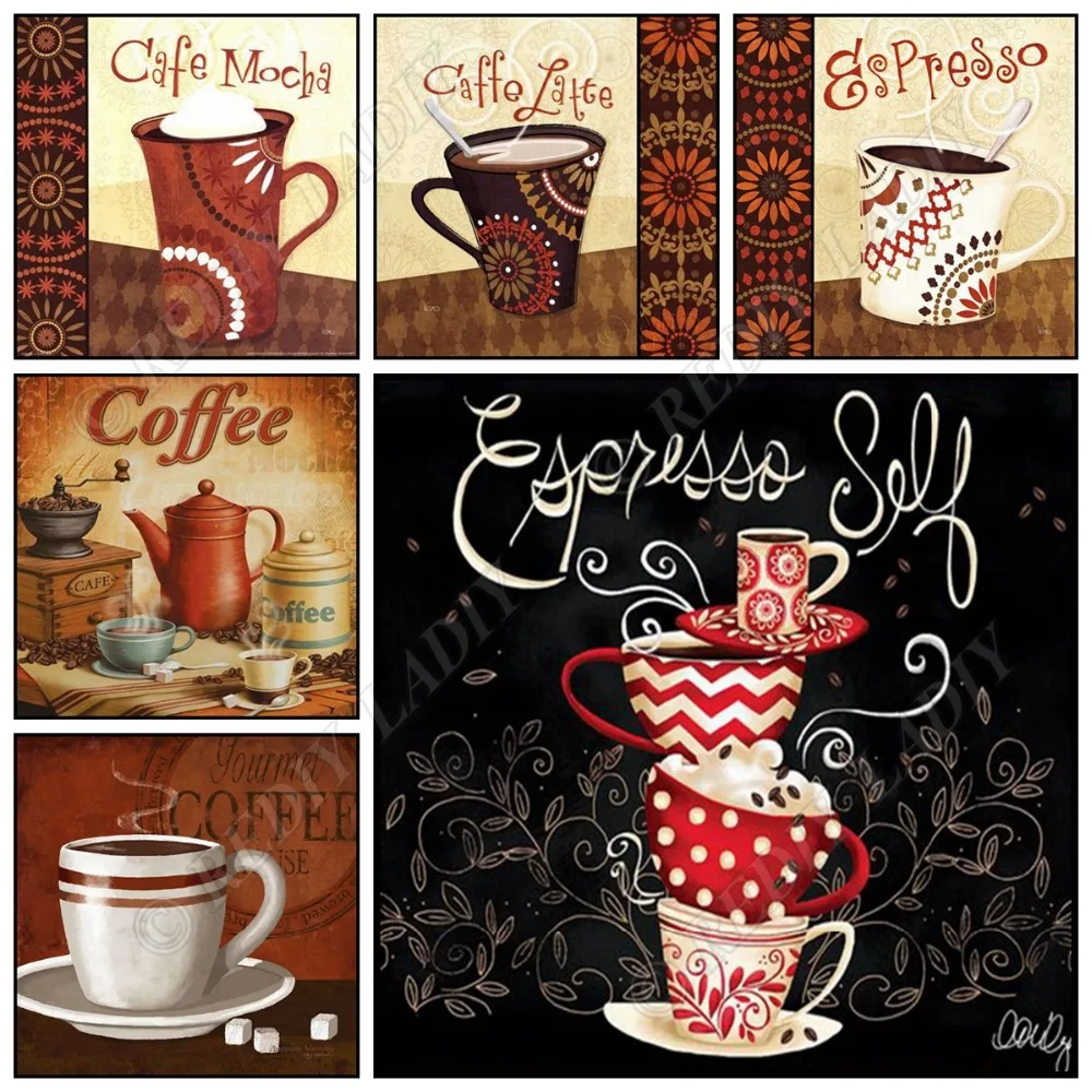 

5D алмазов картина кофейная чашка, алмазная вышивка камни в форме ромба/вышивка круглыми стразами с украшением в виде кристаллов бисера моза...