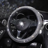 luxury crystal auto car steering wheel covers leather for women ladies girls with bling steering wheel car interior accessories