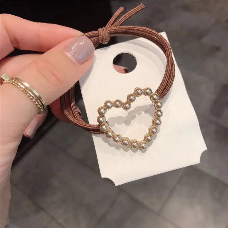 Coffee Love 1 шт., женские эластичные резинки для волос с круглым жемчугом, корейские аксессуары для волос, простые веревки для волос, держатели для конского хвоста, резинки для волос для девочек - Цвет: Coffee Love