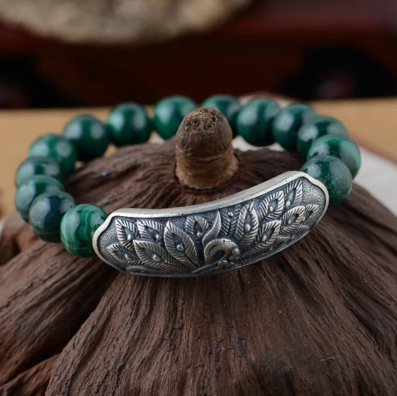 

CMajor S925 Thai Silver malachite beaded bracelets for women charm bracelets & bangles vintage jewelry sterling-silver-jewelry