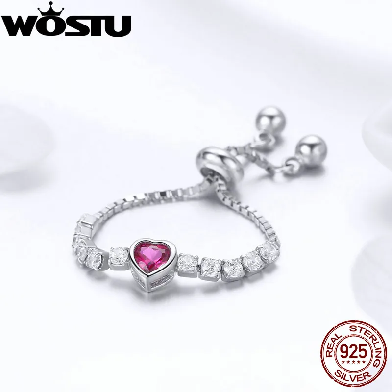 WOSTU, Новое поступление, 925 пробы, серебряное, только сердце, цепочка, кольца для женщин, подружка, кольцо, Anillos, ювелирное изделие, свадебный подарок, CQR438