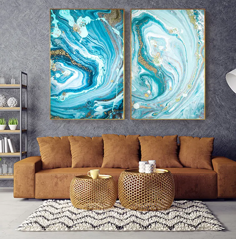 Современный абстрактный зеленый синий Fusion Wall Art Cuadro Мода Золотая фольга холст живопись для гостиной печать N плакат скандинавском стиле