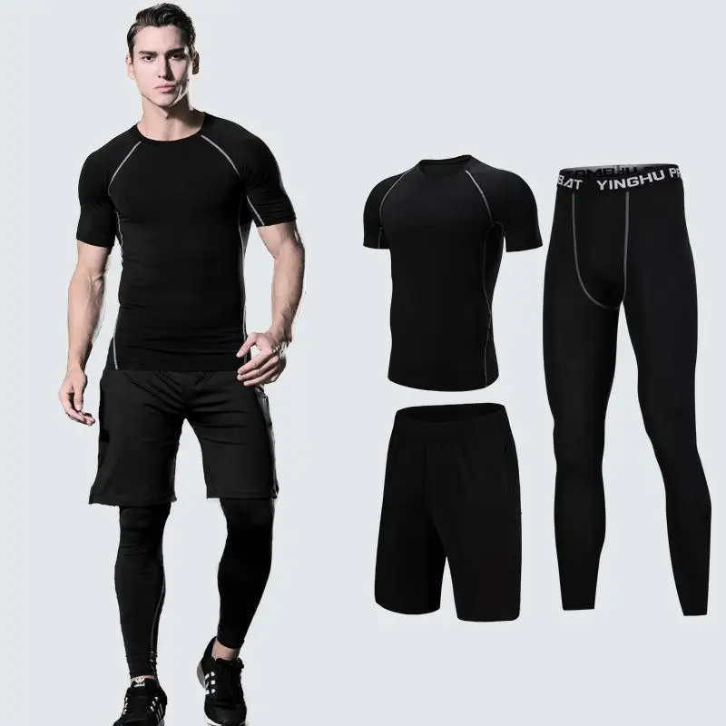 3pcs JY short set Мужская спортивная одежда, Компрессионные спортивные костюмы, одежда для тренировок, Гимнастические Колготки, набор для бега, Быстросохнущий Спортивный костюм размера плюс - Цвет: 3pcs JY short set