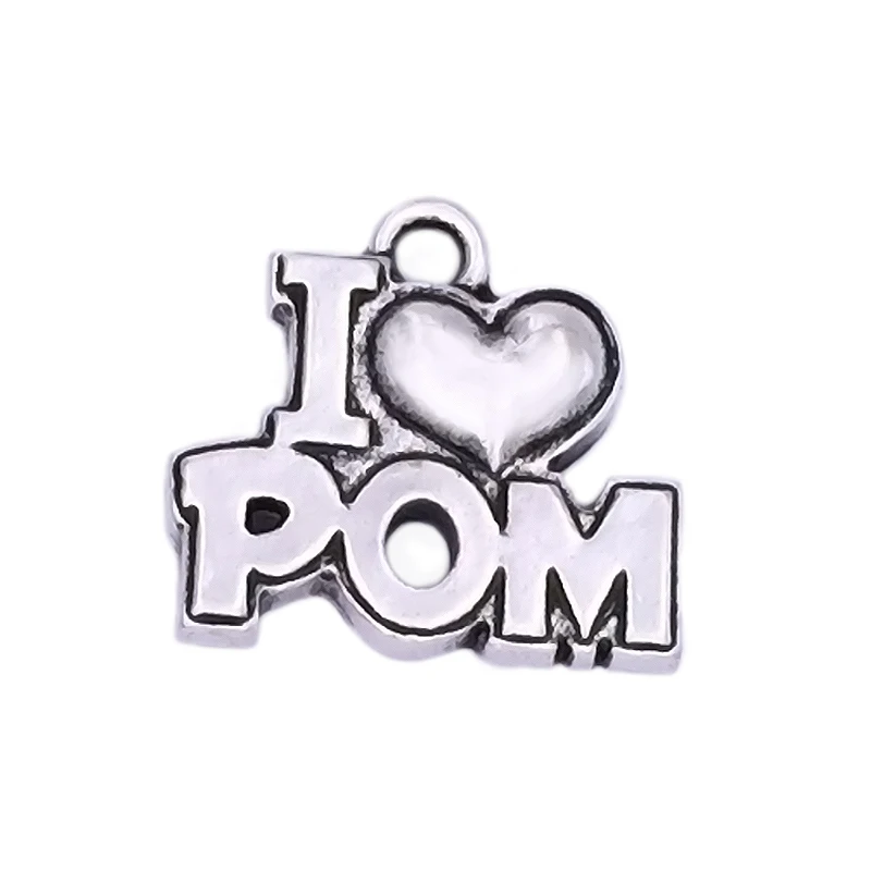 Античные посеребренные металлические подвески с надписью I Heart Pom для