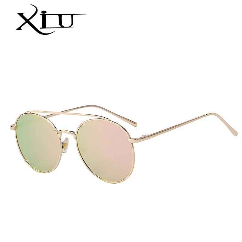 XIU sunglasses women twins beams metal high quality brand design fashion glasss retro pink mirror UV400 | Аксессуары для одежды