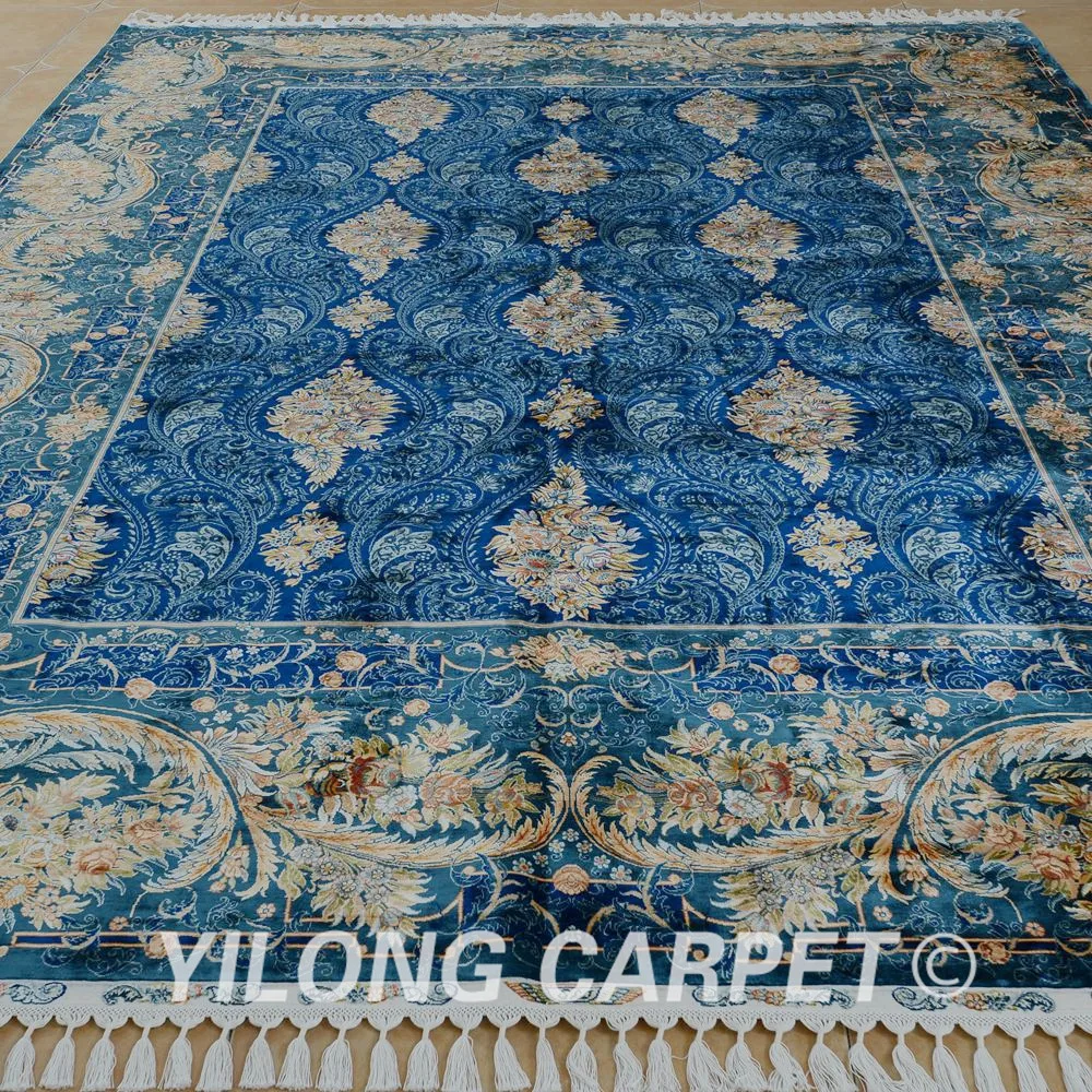 Восточный шелковый ковер Yilong 8 6 'x 11 6' Hereke синий античный турецкий ручной