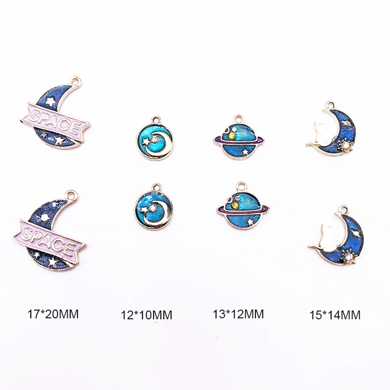 10pcs/bag Blue Moon Planet Stars Cat Enamel Charms Oil Drop Alloy Space Pendants Earring Bracelet DIY Jewelry Accessories YZ379 | Украшения