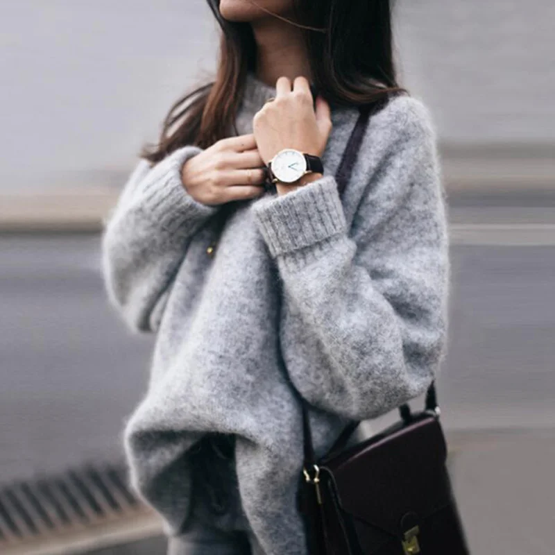 2019 Korean version Autumn Winter Womens Sweater mohair Solid color long sleeve large size Pullover sweater aa1039 | Женская одежда