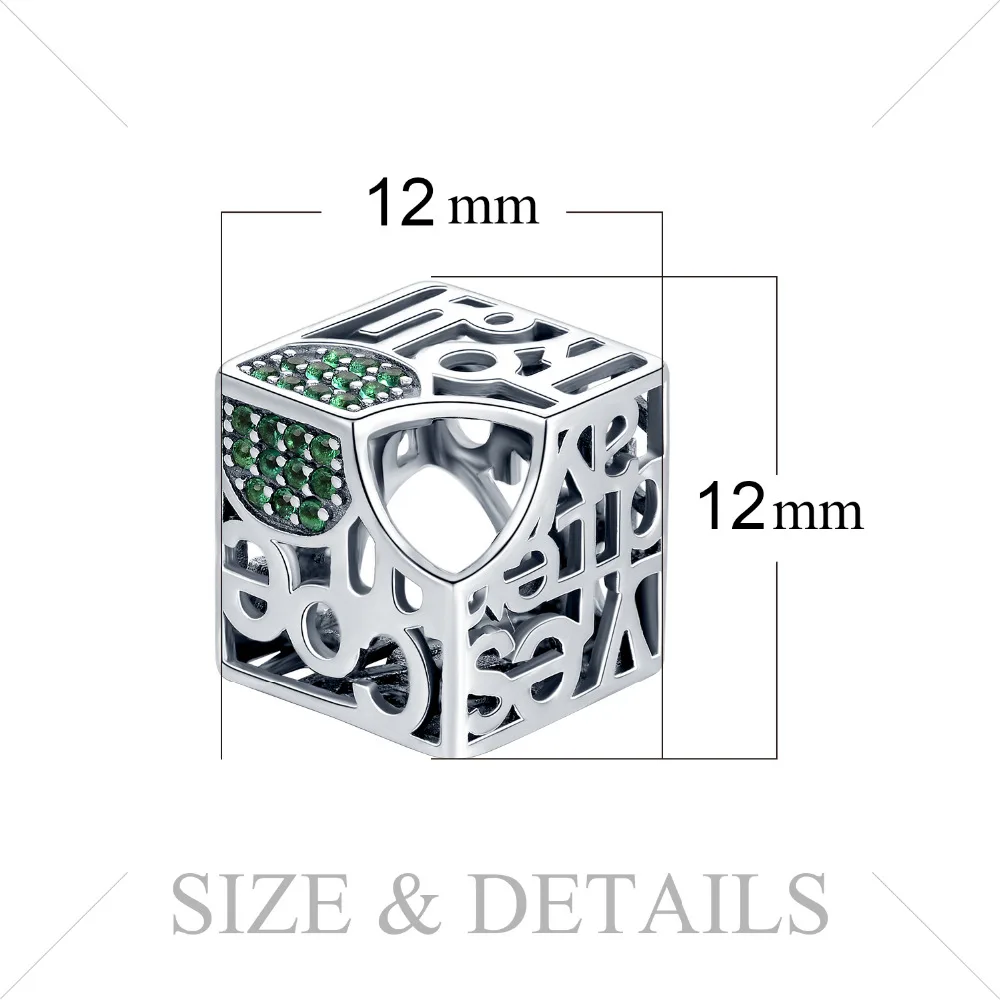 JewelryPalace зеленый кубический цирконий смешанные буквы полые зубчатый коробка Шарм бисера Fit браслет 925 пробы серебро для женщин