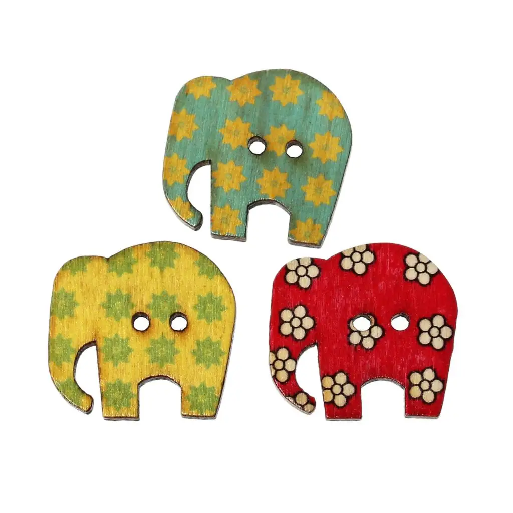 Wood Sewing Scrapbooking Button Elephant At Random Two Holes Flower Pattern Print 3cm x 29mm 50 PCs new | Дом и сад