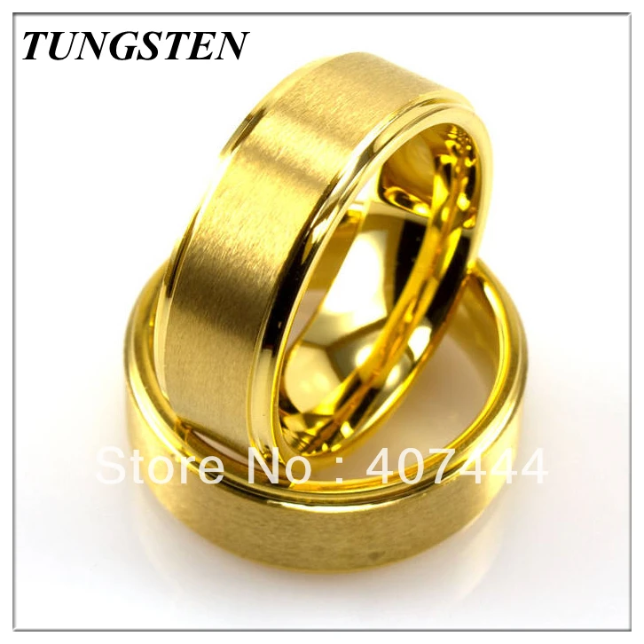 Anel de Cor Dourada com Bordas Anel para o Casamento Peças Lote 8mm Matte Centro Tungstênio Pisadas Ygk 10 –