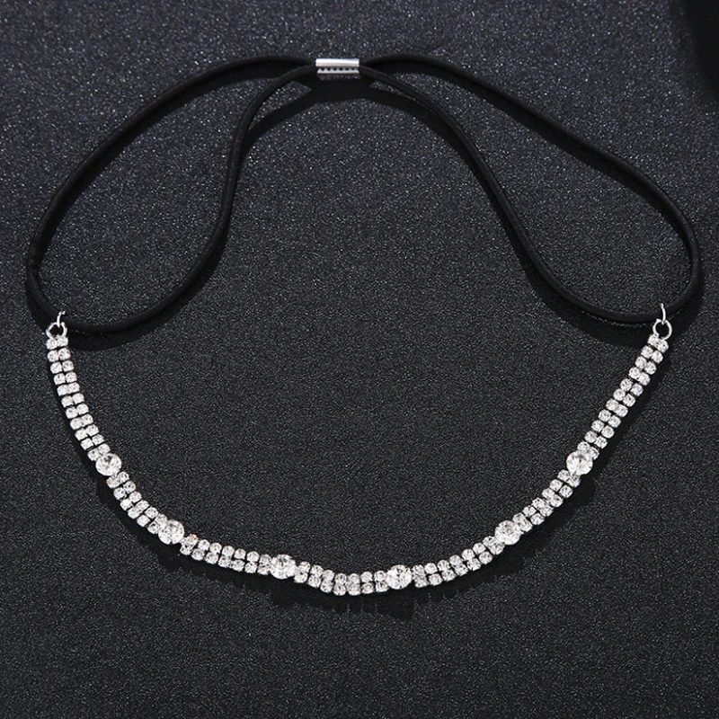 Simple Design Handmade Bridal Crystal Elastic Headband Rhinestone Wedding Party Hairband For Women Girls Head Chain Wholesale | Украшения и