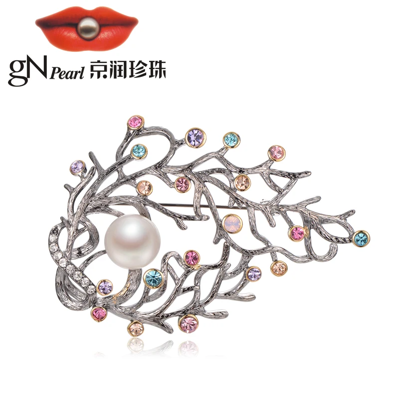 Брошь gNpearl из сплава с пресноводной жемчужиной брошь для костюма свитера рубашки