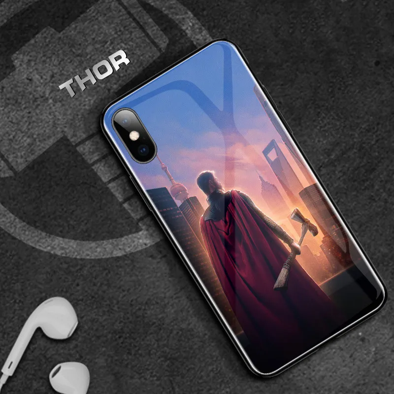 Marvel Coque роскошный стеклянный чехол для телефона Железный человек Америка Капитан силиконовый чехол для iPhone 6 6s 7 8 Plus X XS Max XR Мстители Funda