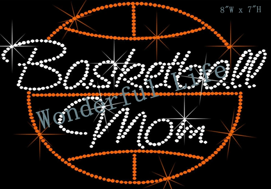 A quality Wonderful Life Basketball Mom Rhinestone Iron on Transfer orange with white crystal 20pcs/lot | Дом и сад