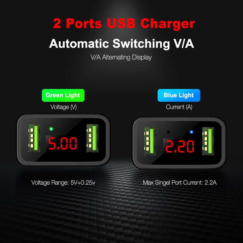 FLOVEME цифровой дисплей 3 порта USB зарядное устройство штепсельная вилка