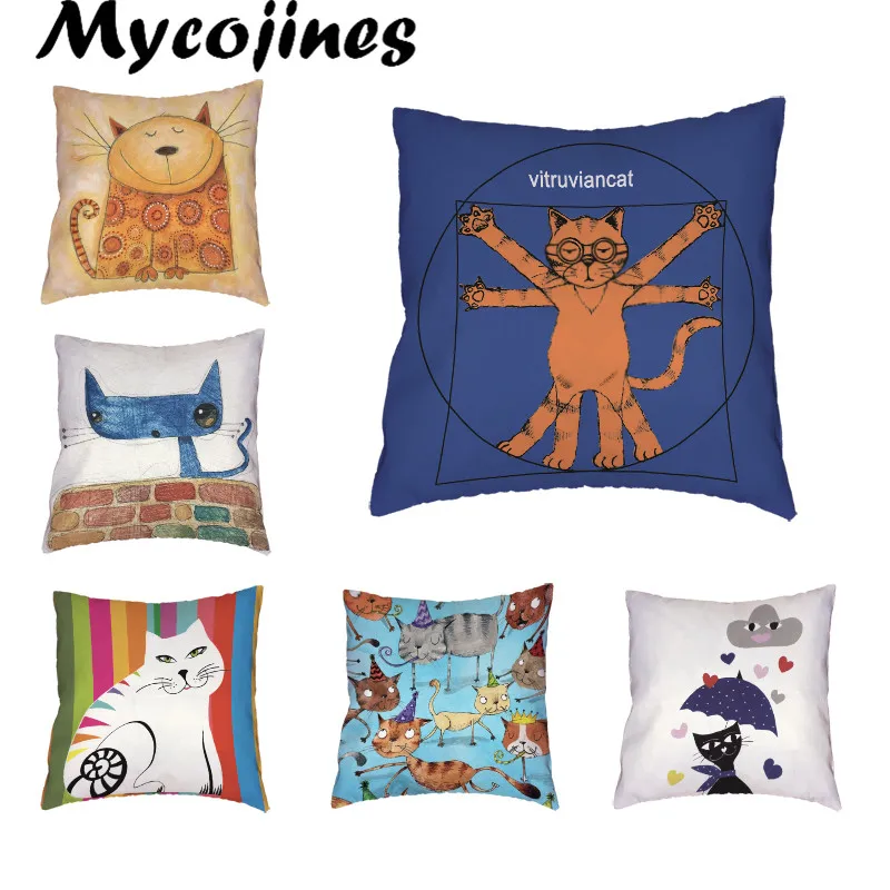 Прямая поставка декоративный Чехол-подушка с мультяшными красочными кошками для