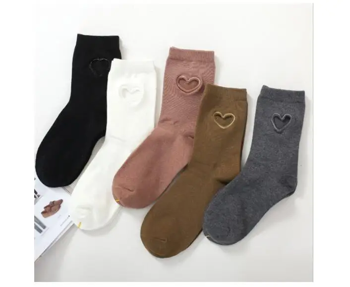 5 пар/лот! Вышитые вырез в форме сердца носки женские модные Harajuku|Носки| |