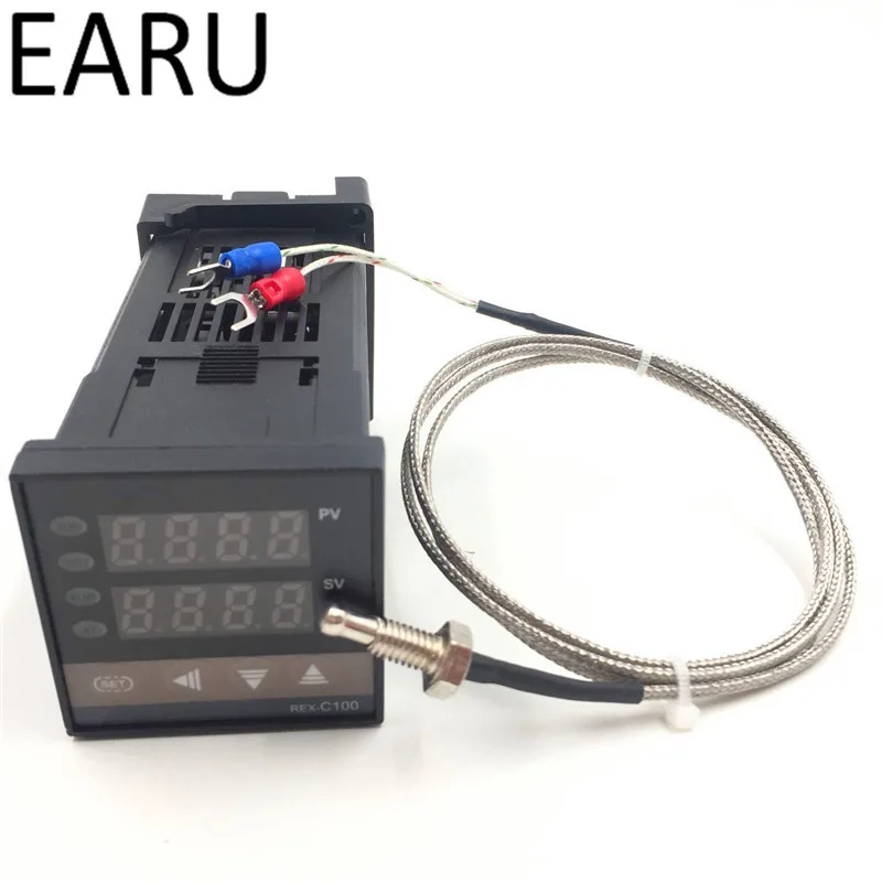 

Двойной цифровой PID регулятор температуры REX-C100 Универсальный вход SSR релейный выход + M6 зонд 1 м кабель K Тип термопары Горячий