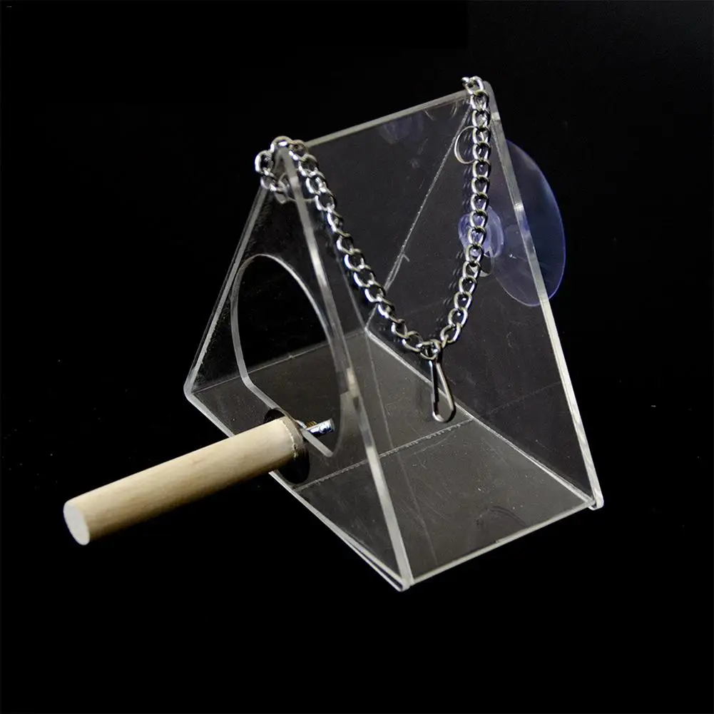 

Acrylic Bird Food Box With Suction Cup Outdoor Triangular Hanging Bird Feeder