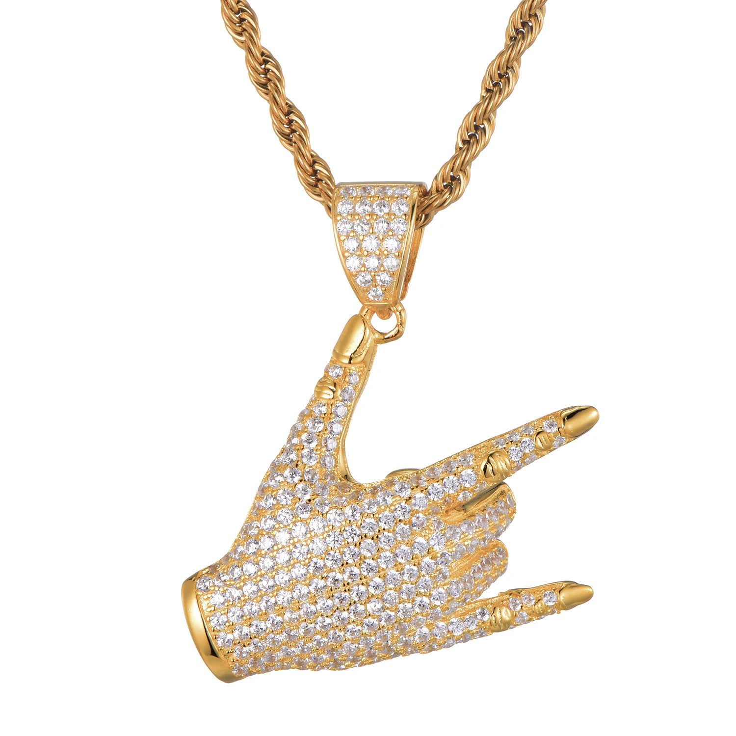 Хип хоп Iced Out Bling Cubic Zircon CZ Gesture ручное ожерелье и кулон для женщин мужчин ювелирные