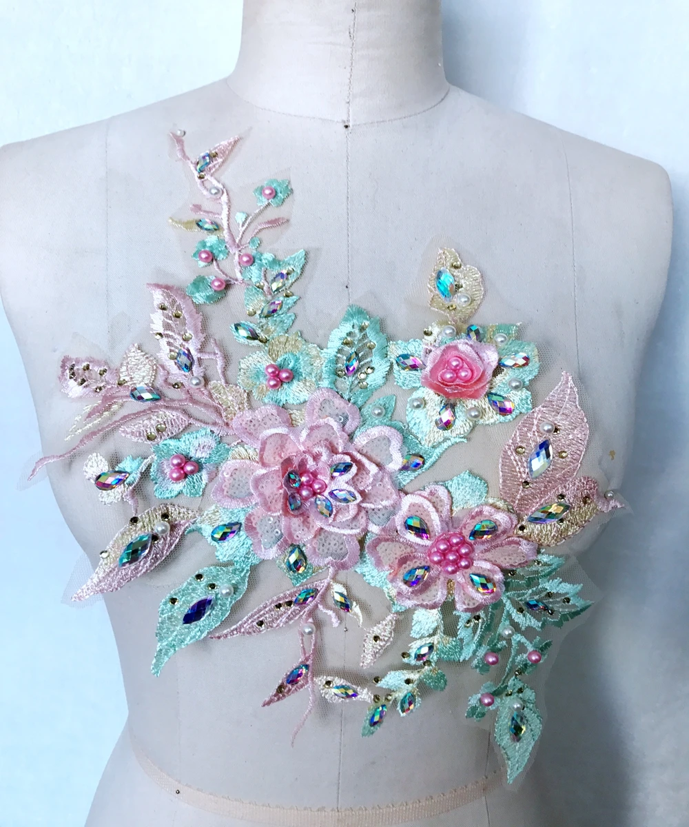 Ручная работа цвет горного хрусталя Жемчужное Кружево вышитая нашивка