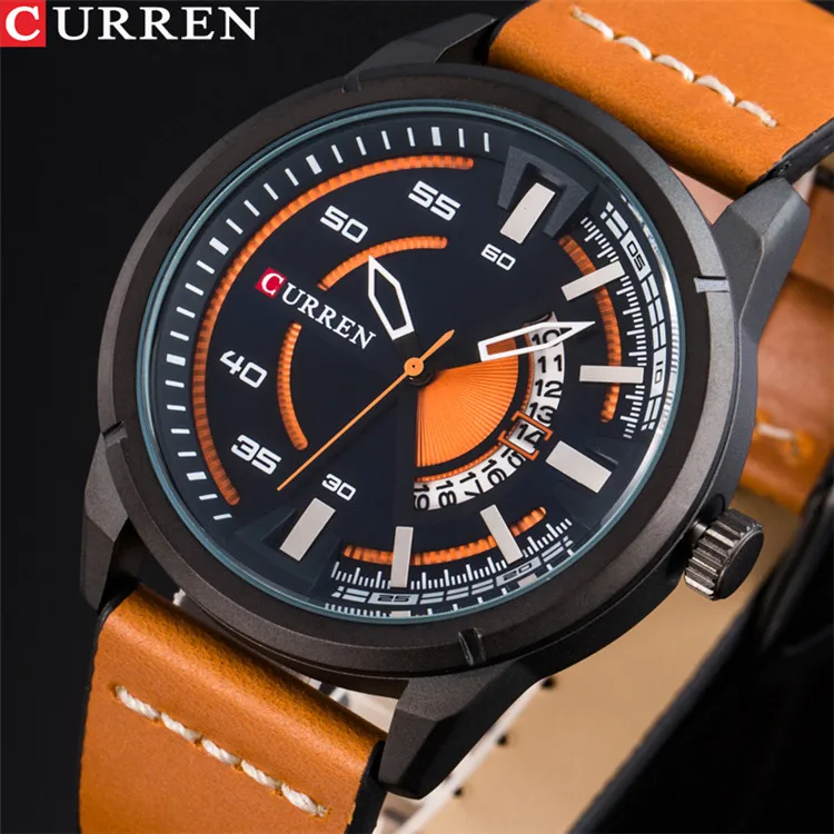 black orange CURREN Young Vogue Дизайнерские наручные часы Горячая Мода креативный циферблат кварцевые мужские часы кожаный ремешок мужские часы Montre Homme - Цвет: black orange