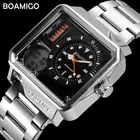 Мужские спортивные часы марки BOAMIGO, цифровые часы для мужчин, Модные прямоугольные наручные часы, водонепроницаемость 30 м, часы из нержавеющей стали