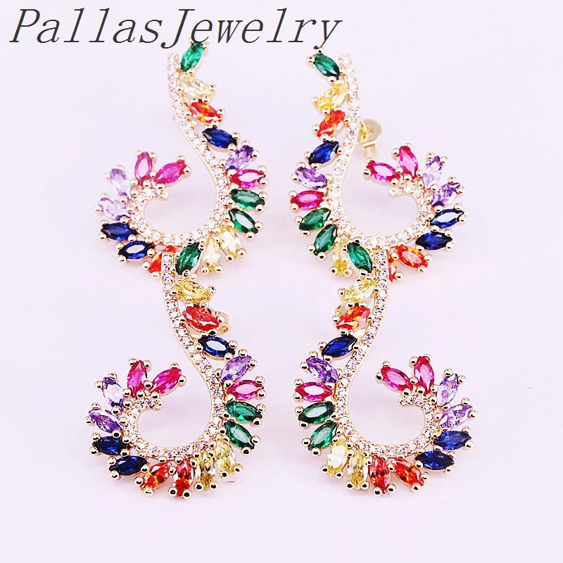 

3Pairs 2019 beautiful Rainbow earring studs Colorful cz Zircon micro pave delicate earring women jewelry