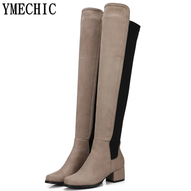 Женские сапоги до бедра YMECHIC эластичные на среднем толстом каблуке 5 цветов