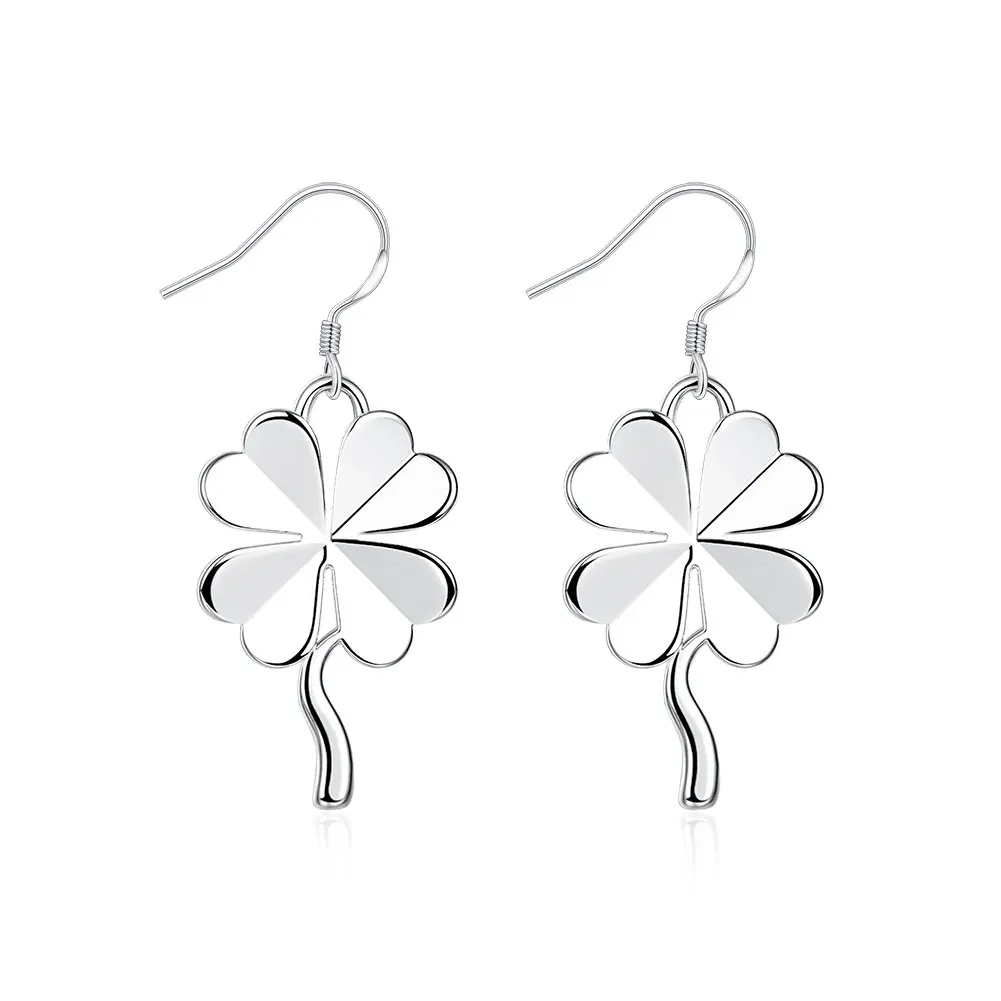 

Four-leaf clover earrings simple flower shape silver earrings standard 925 pure silver ear hook jewelry accessories