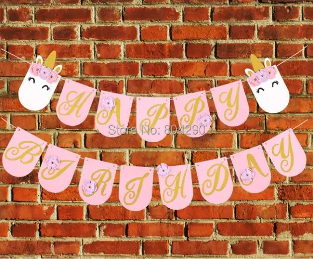 Новый Дизайн довольно Единорог Баннер Дети День рождения вручение Бантинг