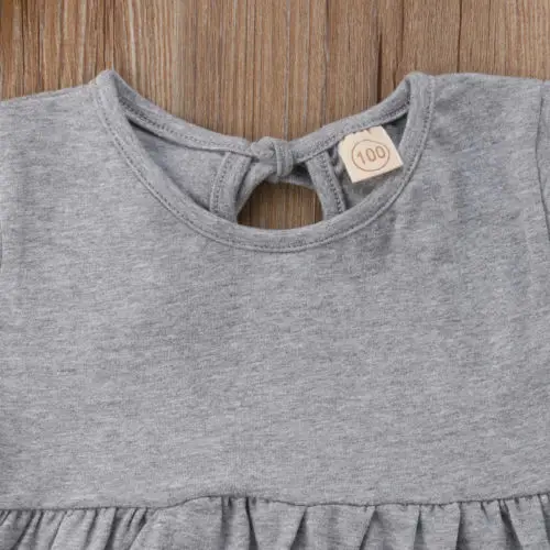 Baby Girl Clothes Flare Sleeve T-Shirt Dress Toddler Kids Ruffles Gray irregular Dresses | Детская одежда и обувь