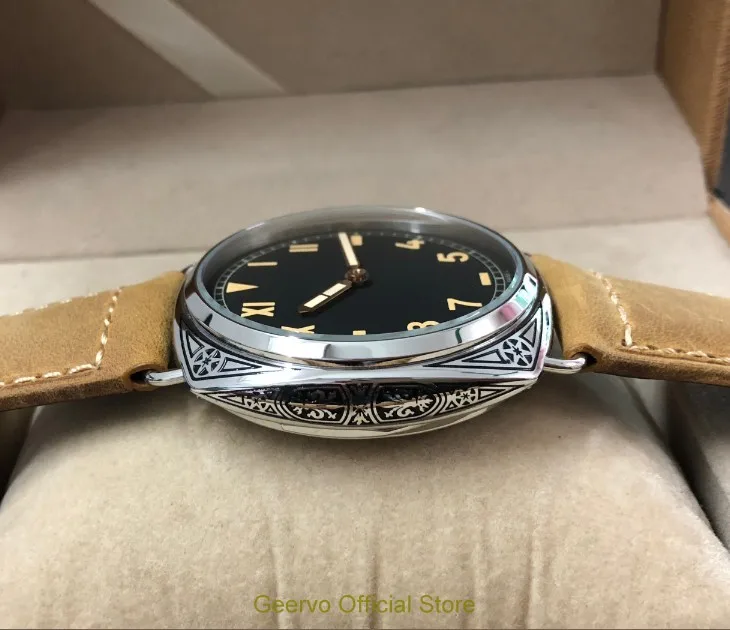 47 мм GEERVO Asian 6497 17 jewels механические ручные наручные часы с узором, чехол с декоративным узором, механические часы 251A