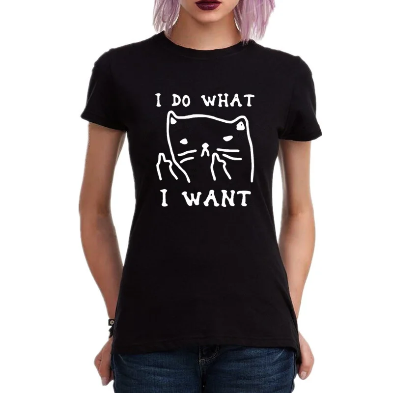 I Do What Want Cat Kitty/забавная Футболка с принтом кота на среднем пальце повседневные