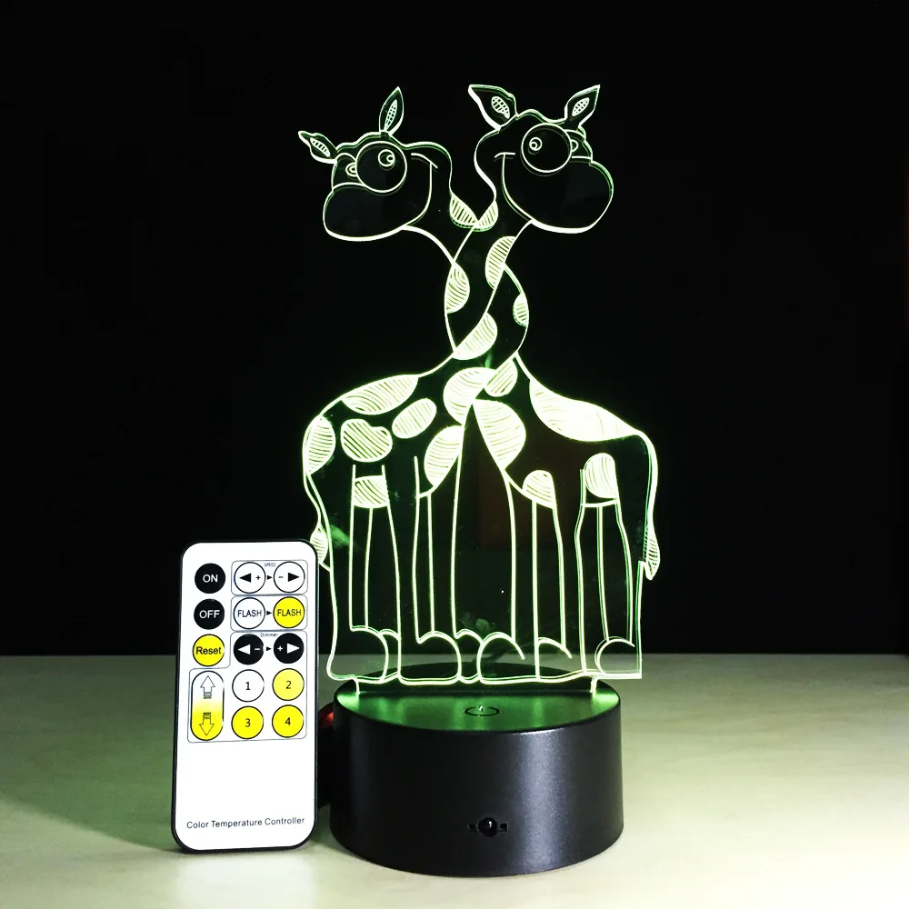 Новинка светодиодная 3D лампа Жираф сенсорный RGB 7 цветов ночсветильник украшение