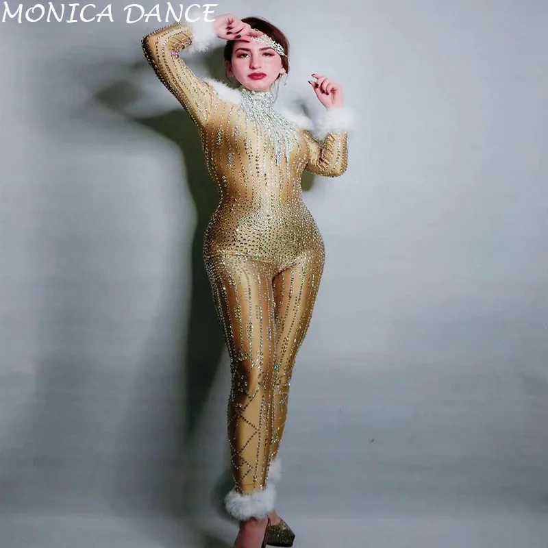 Женские блестящие стразы перья Облегающий комбинезон Бар вечерние женский