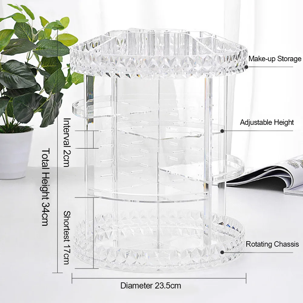 Косметический ящик для хранения акриловый 360 градусов вращающийся Алмазный Узор духи косметические продукты ванная комната макияж Органайзер